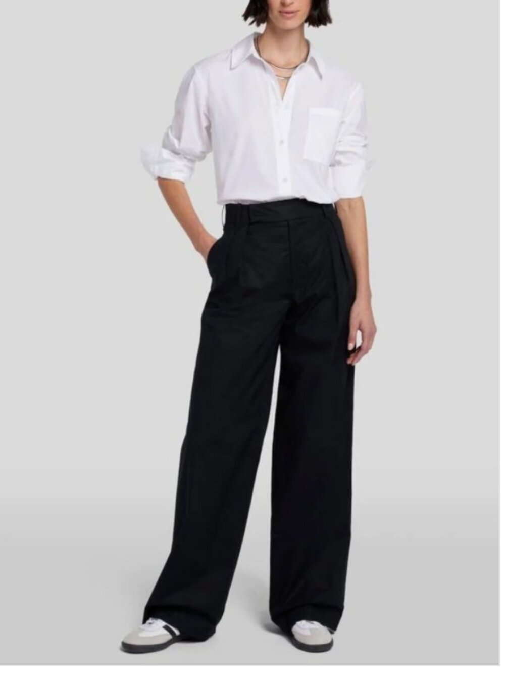 7 For All Mankind Black High-Waist Wide Pleated Trousers